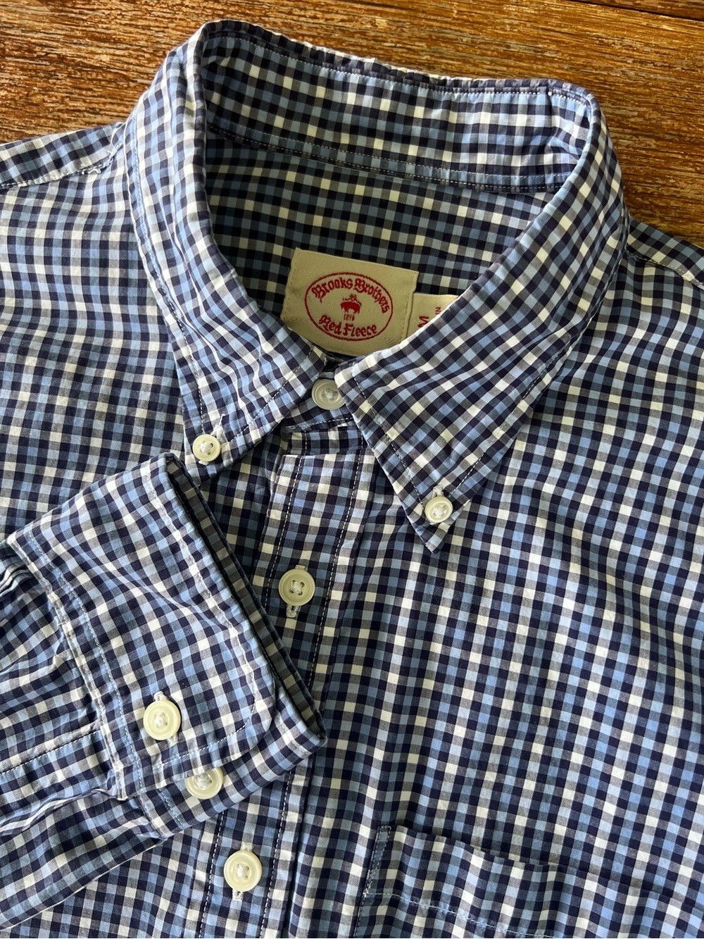 Brooks Brothers Red Fleece Men's Medium Gingham Button Down Shirt Blue